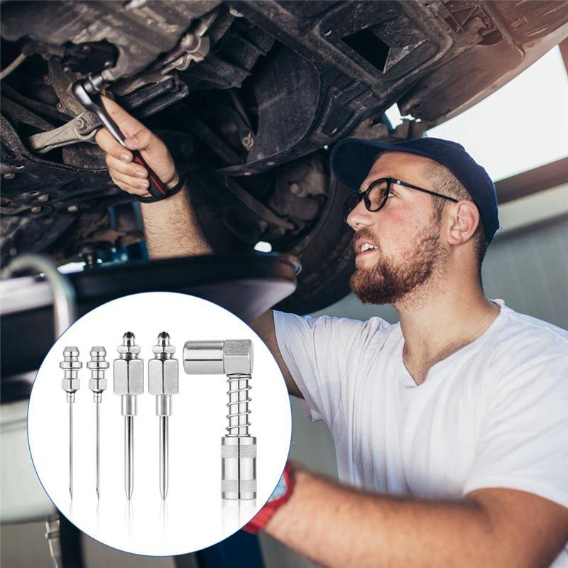 AT21-Grease Injector Needle Tip 90 Degree, 5Pcs Grease Needle Kit Grease Coupler Fitting Nozzle