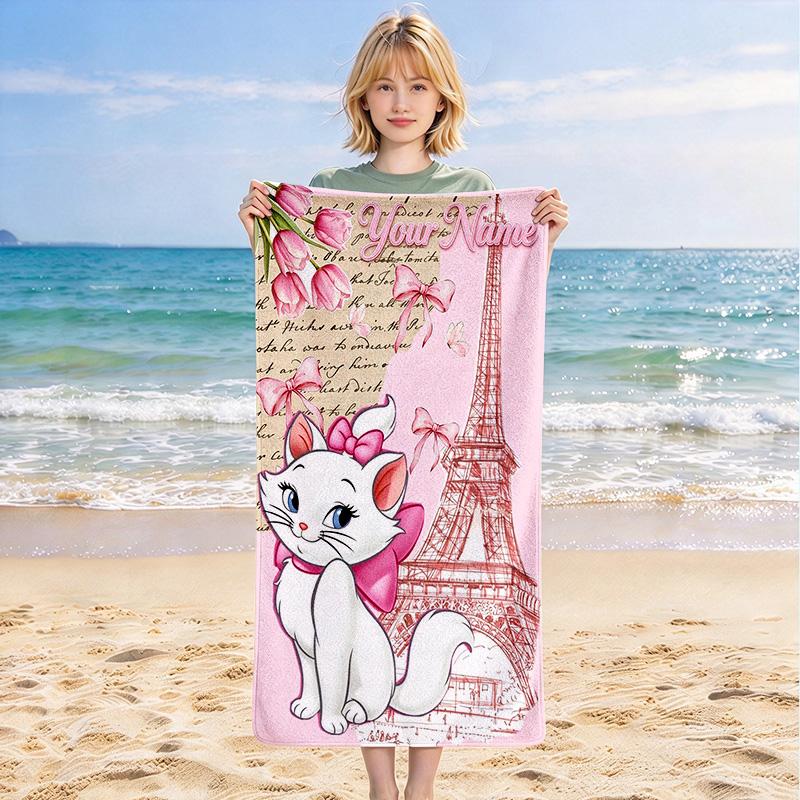 Custom Name Paris Style Stylish Digital Printing Beach Towel Quick‑Drying Absorbent Blanket for Beach Pool Gym Travel