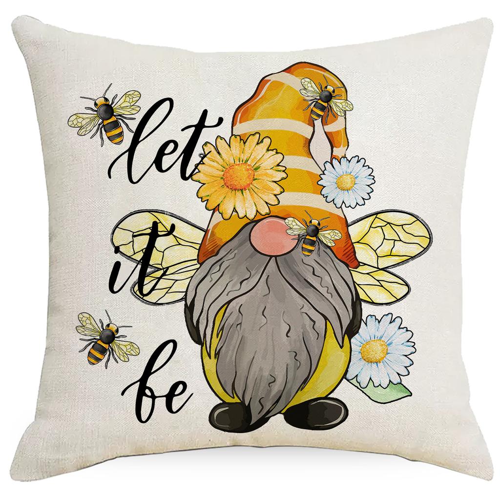 Spring Bee Flower Pillowcase Nordic Linen Printed Sunflower Flower Home Pillowcase