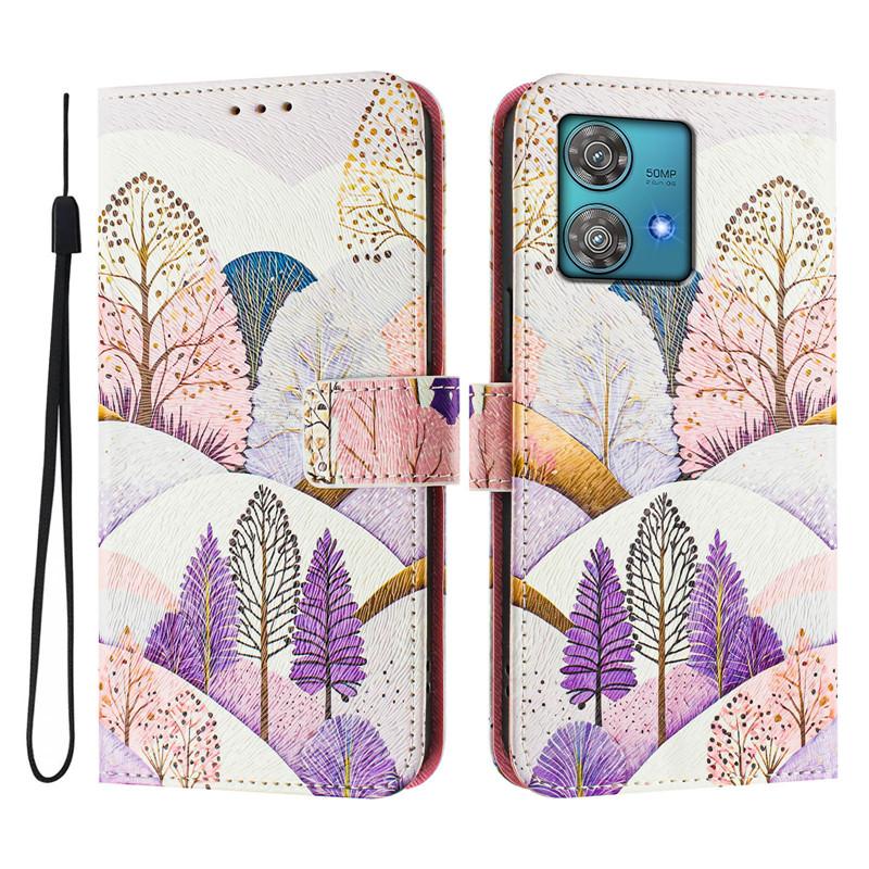 Luxus Flip Lederhülle Für Motorola Edge 40 Pro 5G Klapphülle auf Für Moto Edge40 Neo Fusion Brieftaschentaschen Blumenhüllen Schale