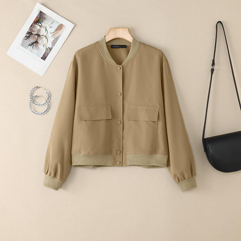 

ZANZEA Женская повседневная однотонная блузка с круглым вырезом и длинным рукавом 5XL хаки