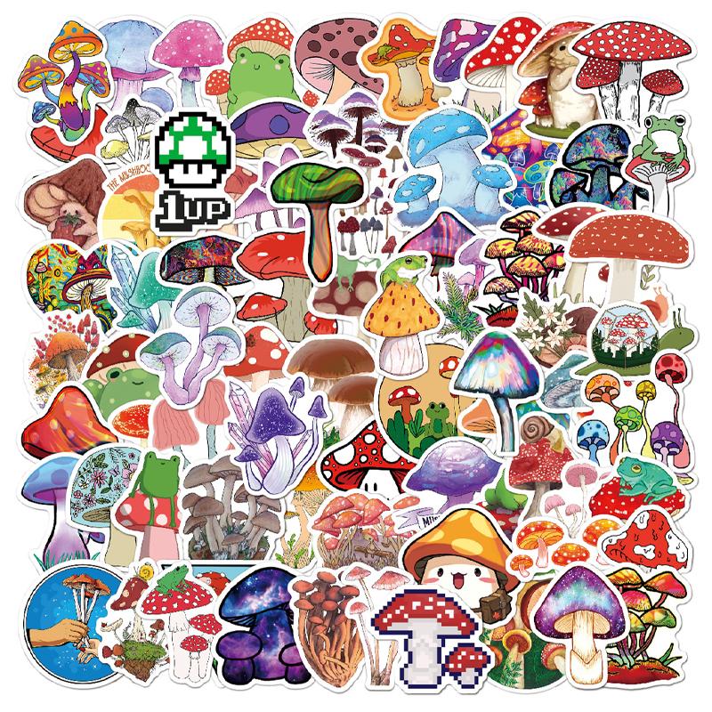100Pcs Mushroom Stickers Aesthetic Stickers Pack Cute Colorful Mushroom Trendy Decor Vinyl Waterproof Stickers for Laptop