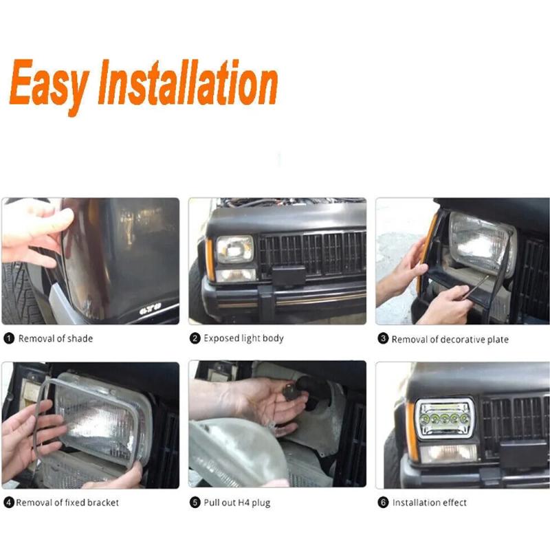 7 Inch Square-Shaped Headlight 45W With Aperture And Angel Eyes Dual Color For Off-road Trucks Near Far Vision Headlights