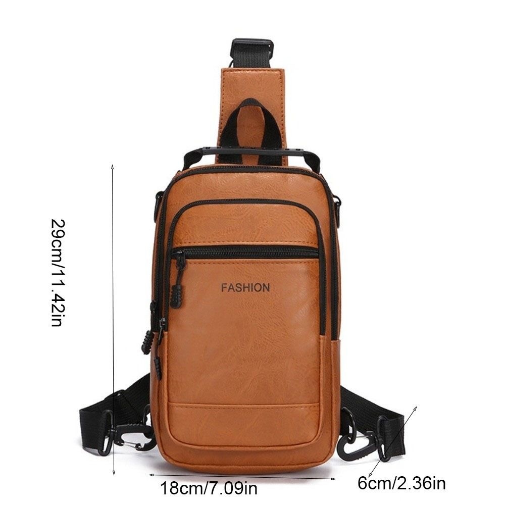 PU Leather Sling Shoulder Bag Solid Color Male Crossbody Bag Backpack Men's Chest Bag  Daily