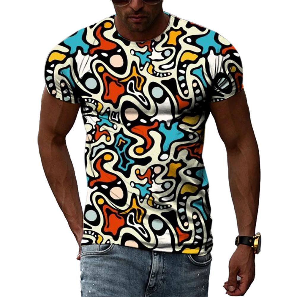 New Fashion Europe and America Retro Graffiti Men T-Shirt Summer Trend Casual Personality Street Style Printed Short Sleeve Tees