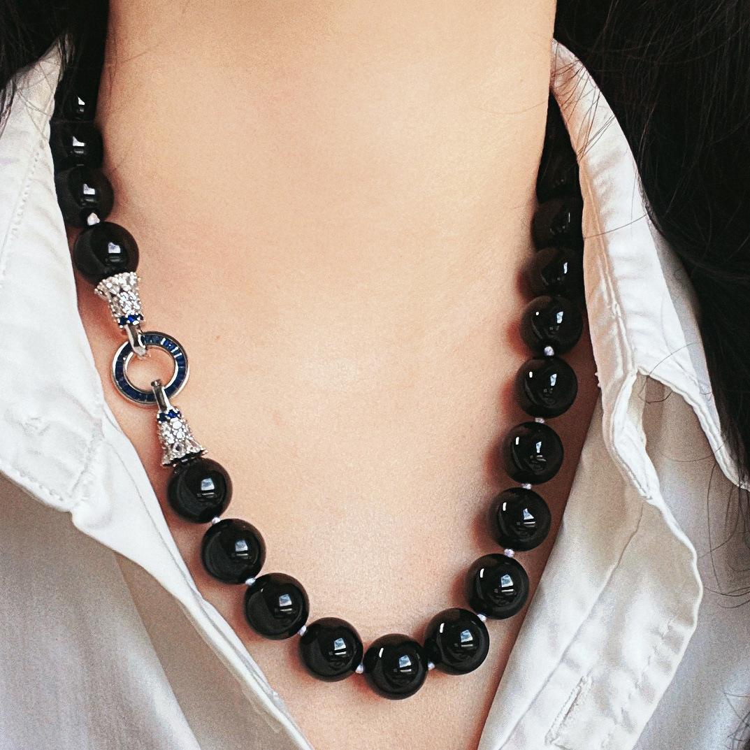 Large Particle High Quality Natural 14Mm Black Agate Necklace Collarbone Chain Neck Chain Female