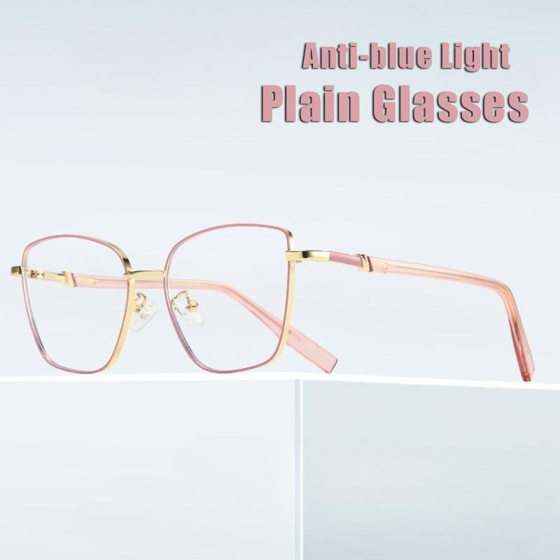 New Anti-blue Light Glasses Retro Large Square Frame Computer Office Goggles Fashion Metal Frame Women's Eyepieces