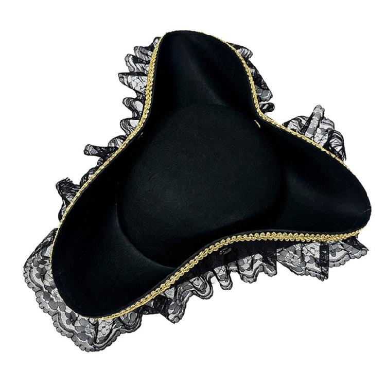 Sombrero de Pirata Teatral de Lujo Diseñado con Encaje y Pluma Sombrero de Pirata de Halloween Para Ocasión Especial
