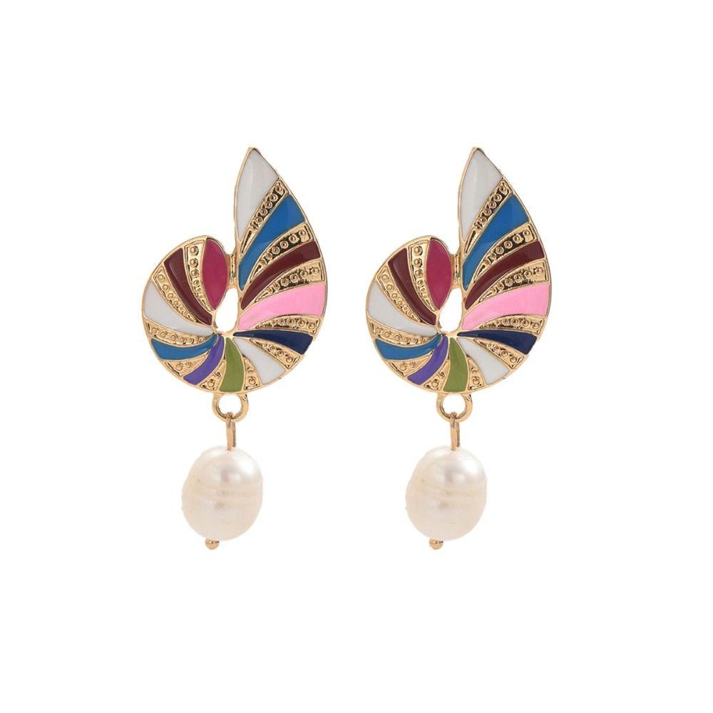 Drip Oil Conch Earrings Clear Color Geometric Drop Earrings Creative Pearl Conch Earrings Women