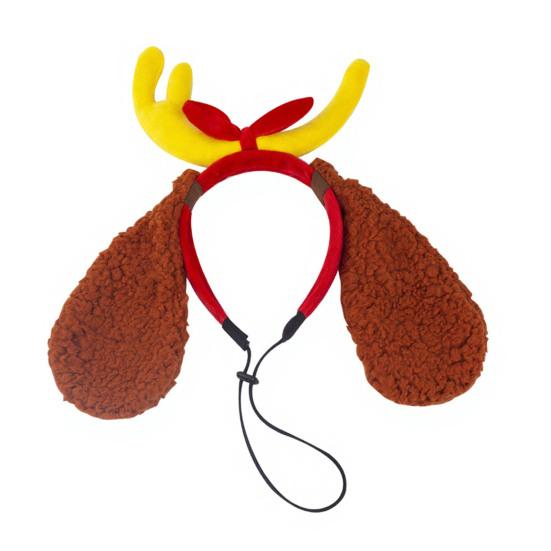 Dog Antler Headband Christmas Pet Costume Hairband Adjustable Headband with Bow Floppy Ears for Medium Large Dogs Holiday Party Dress-up
