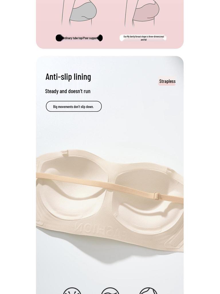 Invisible Strapless Anti-Slip Bra for Women - Seamless Gathered Bandeau for Small Chests
