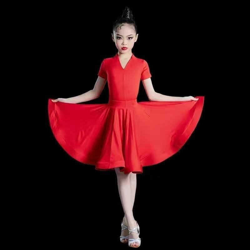 Girls' Latin Dance Dress Dance Girls' Long Sleeve Split Latin Dance Dress Performance Clothing Two Piece Set