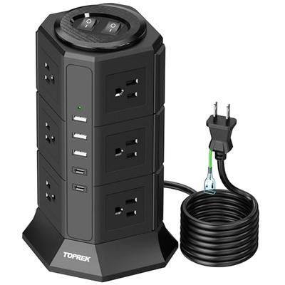 TOPREK Vertical Power Strip, 3m Tower-Style Power Strip with USB Extension Cord, 12 AC Outlets, 5 USB Ports with Type-C, Double Switch, Overload Prote