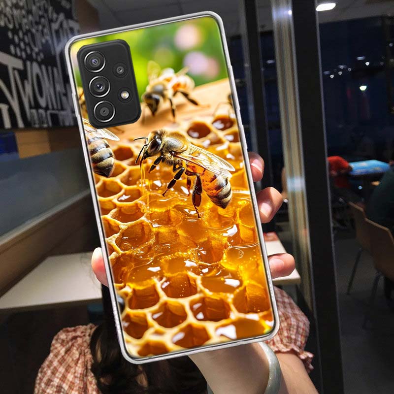 Bees and Honey in the Honeycomb Phone Case for Samsung A54 A57 A37 A17 A14 A15 A12 A24 A34 A55 A35 A25 A52S A07 A05S A04S A22 A3