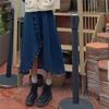 Spring and Autumn Academy Style Versatile High Waist Medium Length Half Length Skirt Design Sense Ruffle Irregular Denim Skirt for Women