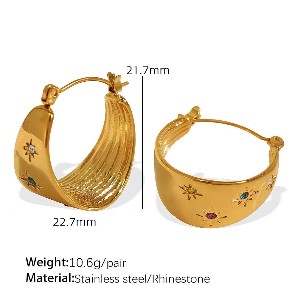 Winter women s wide-piece earrings 18K gold titanium steel zircon octagram earrings