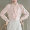 [SYitong] Women's Long-Sleeved Plain Blouse, Stylish, Washable, Collarless, White/Pink, Lined, Business/Office Wear, Cute, Popular, Perfect for Dates,