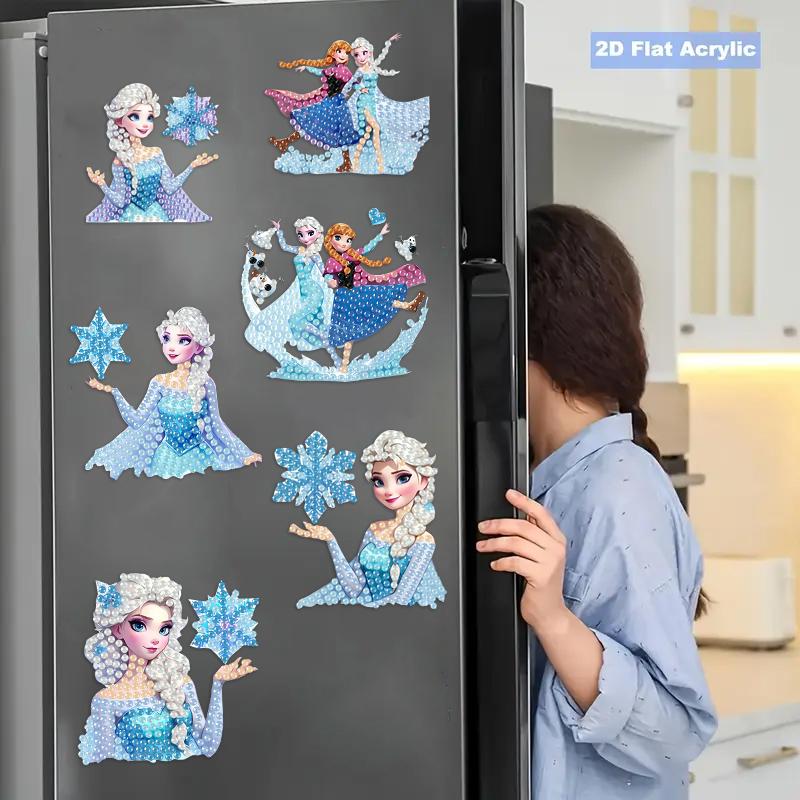 6Pcs Snow Princess Series Diamond Art Fridge Magnet Diamond Painting Refrigerator Magnet Diamond Painting Fridge Magnet for Adults Beginners