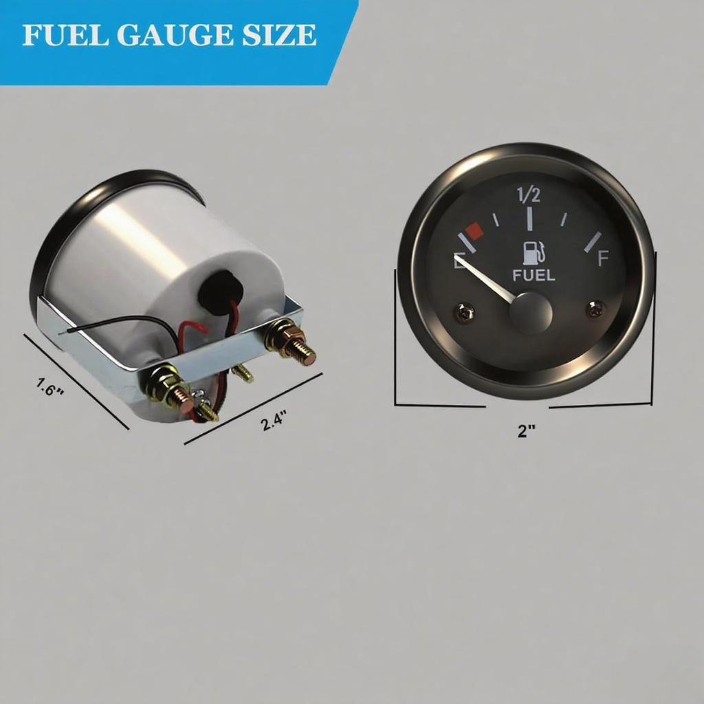 2" 52Mm Boat Fuel Gauge, E-1/2-F Pointer Marine Fuel Gauge Kit, Universal DC 12V Fuel Level Gauge For Car Ships Boats Marine Truck Motorcycle Vehicle