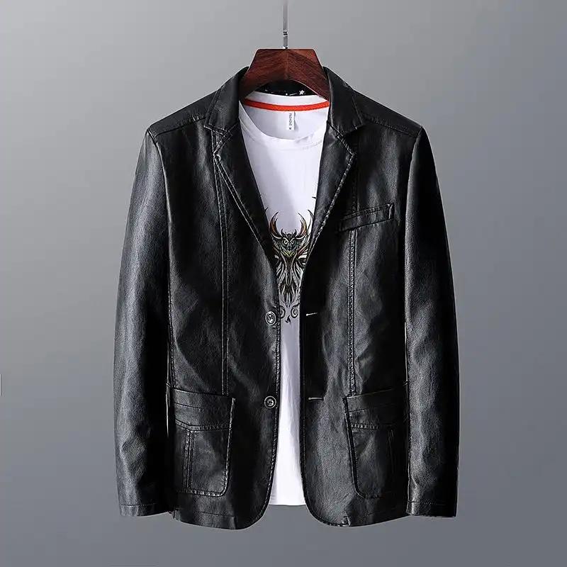 Leather Suit Men's Spring Autumn New Casual Middle-aged Slim Handsome Top PU Leather Jacket Suit