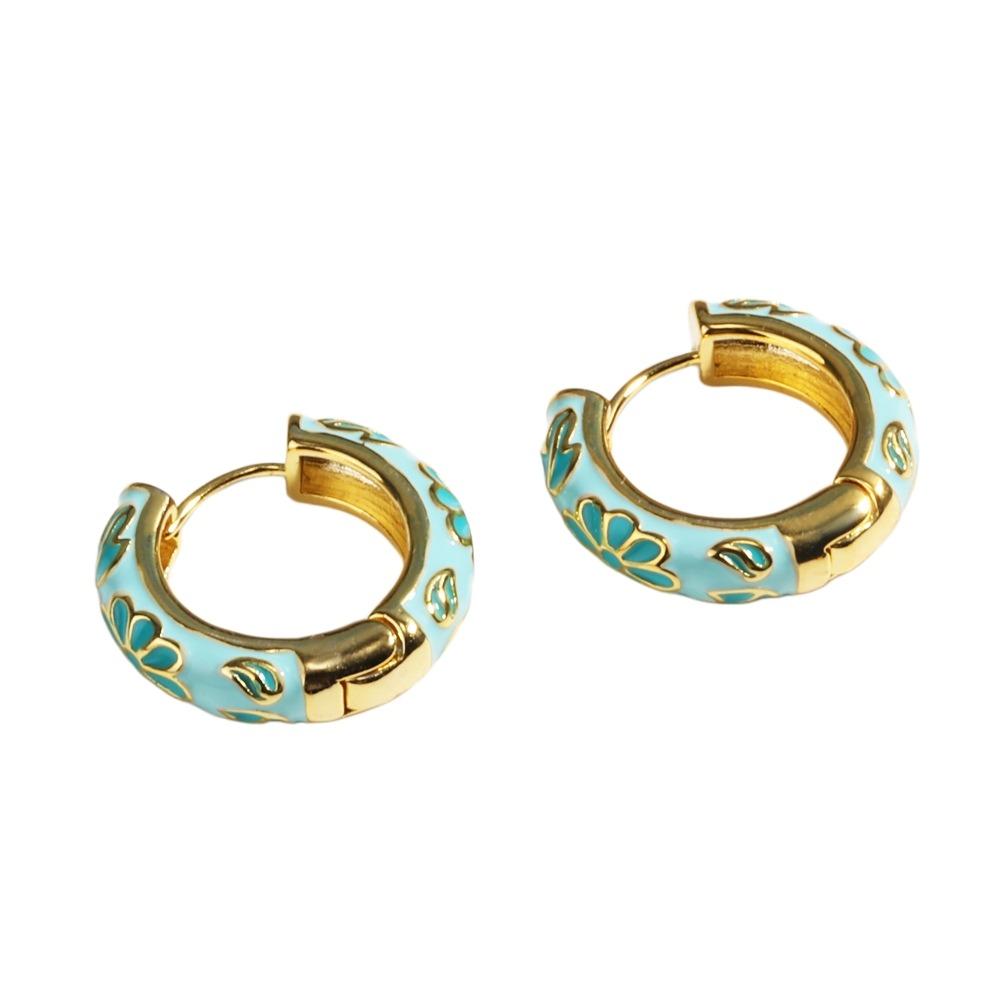 Traditional Flower Enamel Ear Rings Chinese Glaze Ear Jewelry Chinese Style Earrings  Jewelry