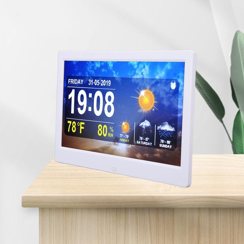 Adjustable Brightness Weather Clock Color Display Alarm Clock White 16MB 100-240V for Living Room