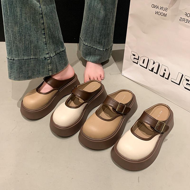 Soft leather platform half slippers women's wear new spring and autumn Mary Jane women's shoes small leather shoes women's single shoes