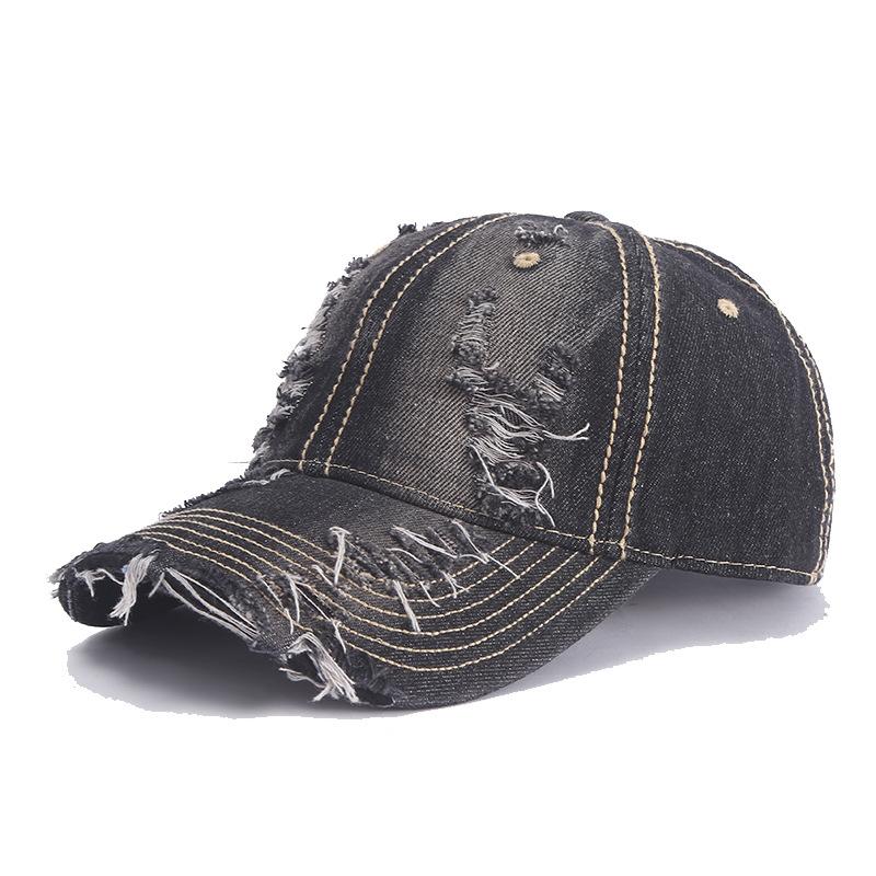 New cotton denim ripped baseball cap high quality denim washed old sunshade cap чёрный