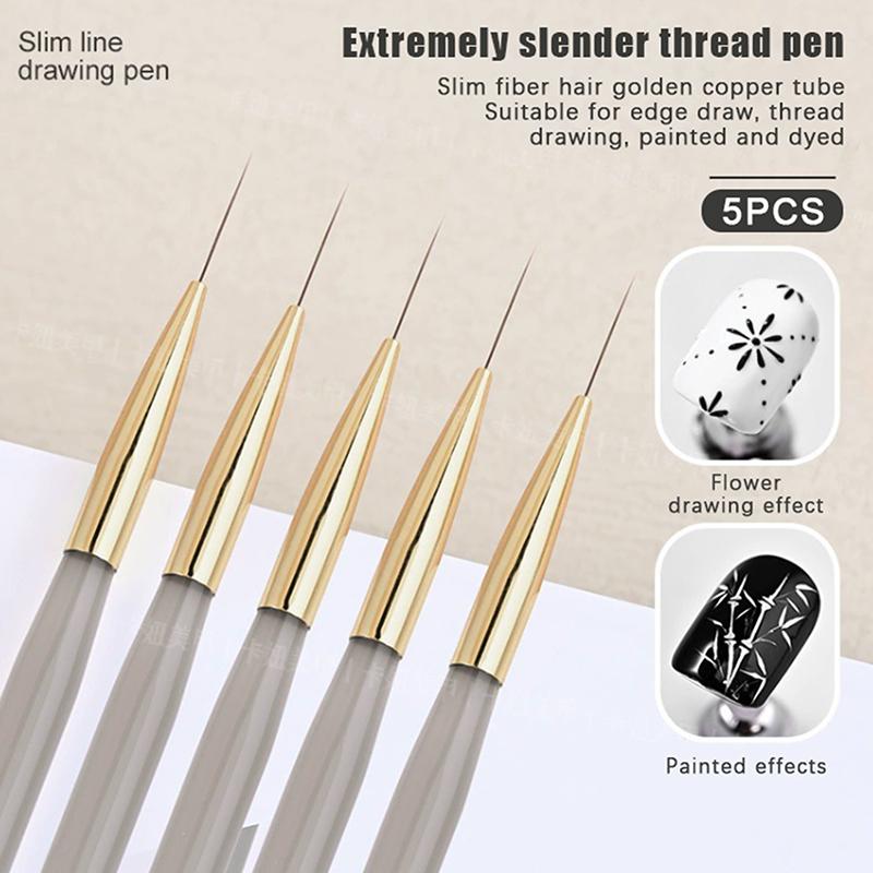 

5Pcs Acrylic Handle Extremely Fine Nail Art Liner Pen Diy Painting Brush Drawing Lines Stripe Flower Painting Pen Uv Gel Brush one size
