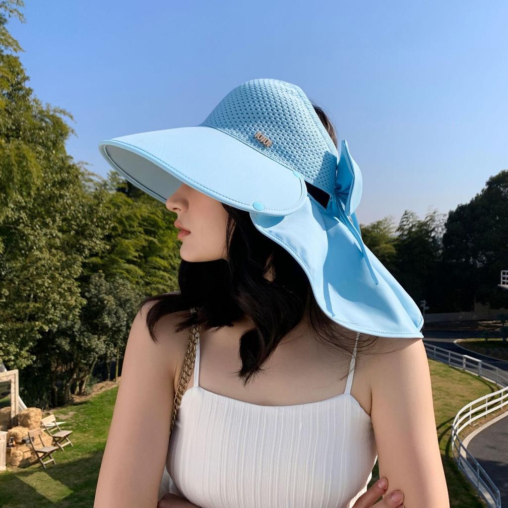 Summer UV Resistant Hollow Top Hat with Enlarged Brim Sun Protection Hat Detachable and Breathable Outdoor Fisherman Hat