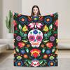 Mexican Floral Skull Fleece Throw Blankets Flowers Blanket for Bed Outdoor Lightweight Thin Plush Thin Quilt