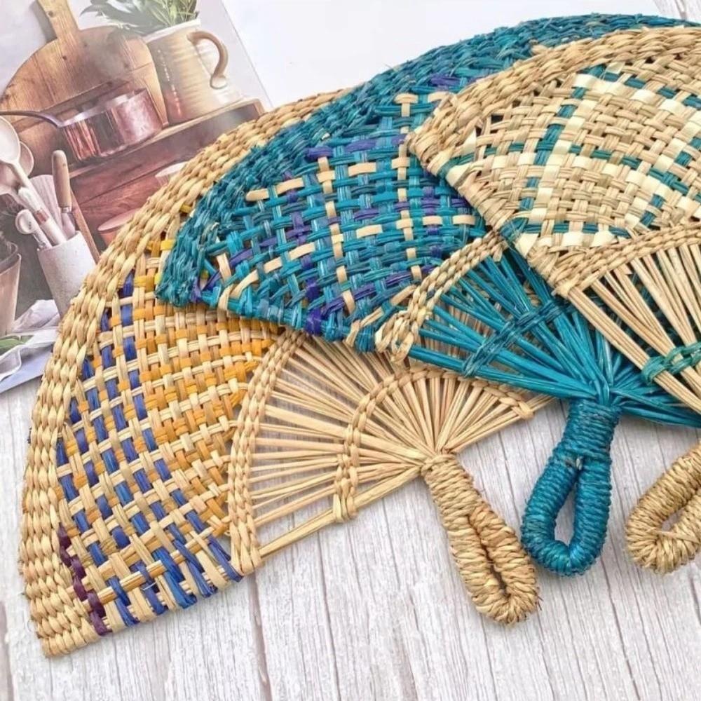 Bohemian Decorative Handmade Fan Vintage Hand Braided Fan Vintage Hand-woven Straw Fan  Home Decor