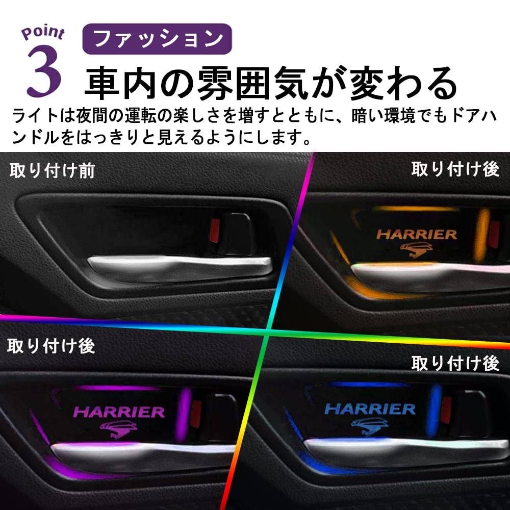 SAWAKAKI Inner Door Custom Designed for Toyota Harrier 80 with Logo 8 Color Room Interior Custom Set of 4 Lamps, Series, Illumination, LED,