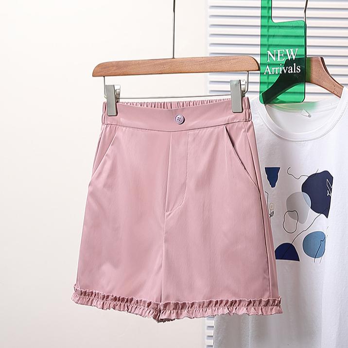 

DIMANAF Plus Size Women Shorts Pants 2025 Summer Loose Short Basic High Waist Solid Pants Elastic Waist Pink 5XL розовый