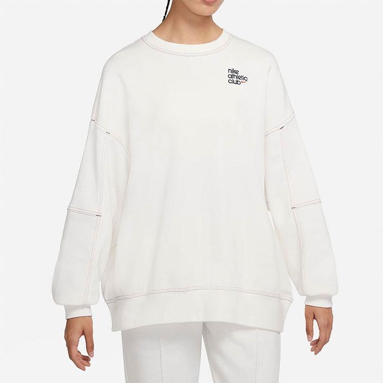 (WMNS) Nike SS22 Sportswear Athletic Club Printing Fleece Round-neck Swea White Women's DQ9146-133