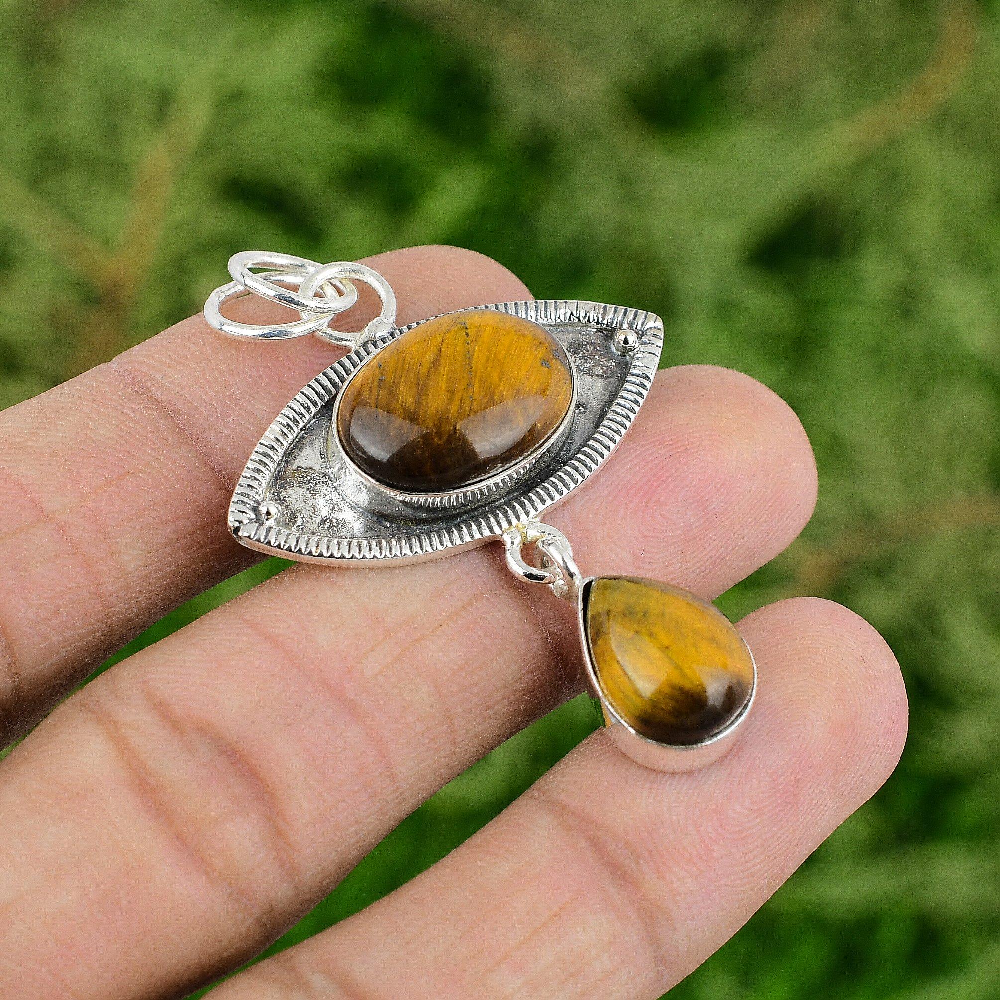

Sacral Chakra Oval Tiger s Eye Stone Sterling Silver Bezel Wife Pendant Jewelry