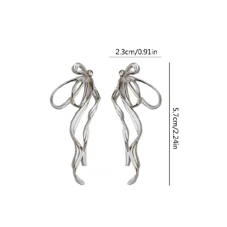 Exaggerated Irregular Metal Ribbon Bowknot Earrings for Women Girl Long Earrings
