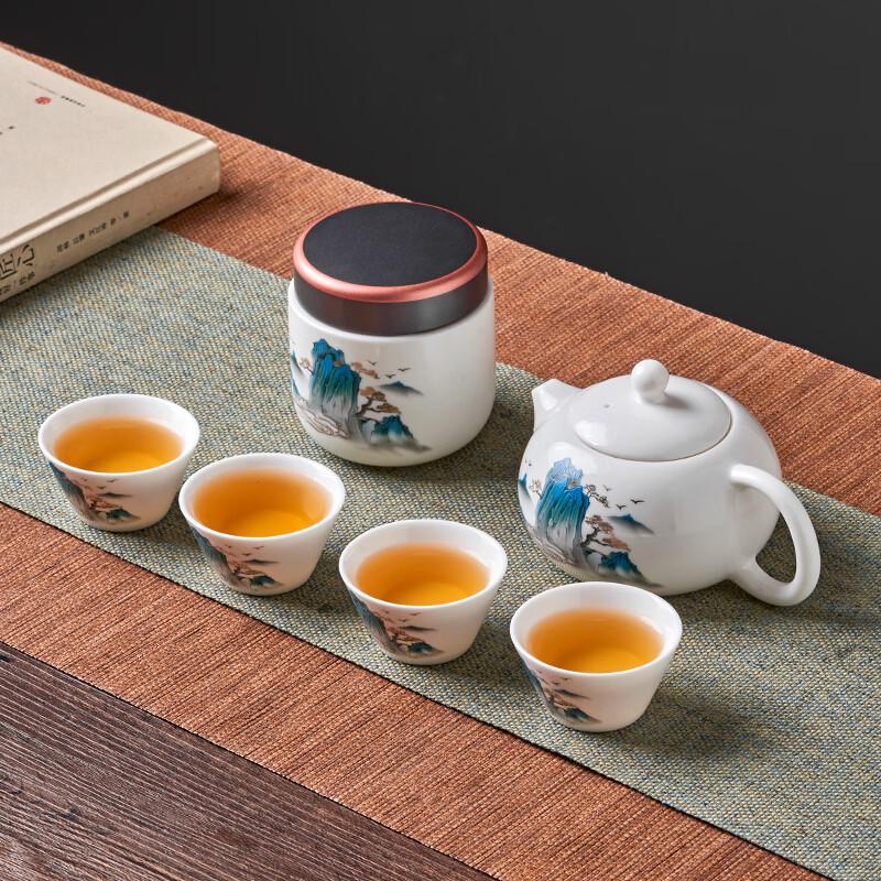 Chinese Gold-Inlaid Jade Ceramic Kung Fu Tea Set