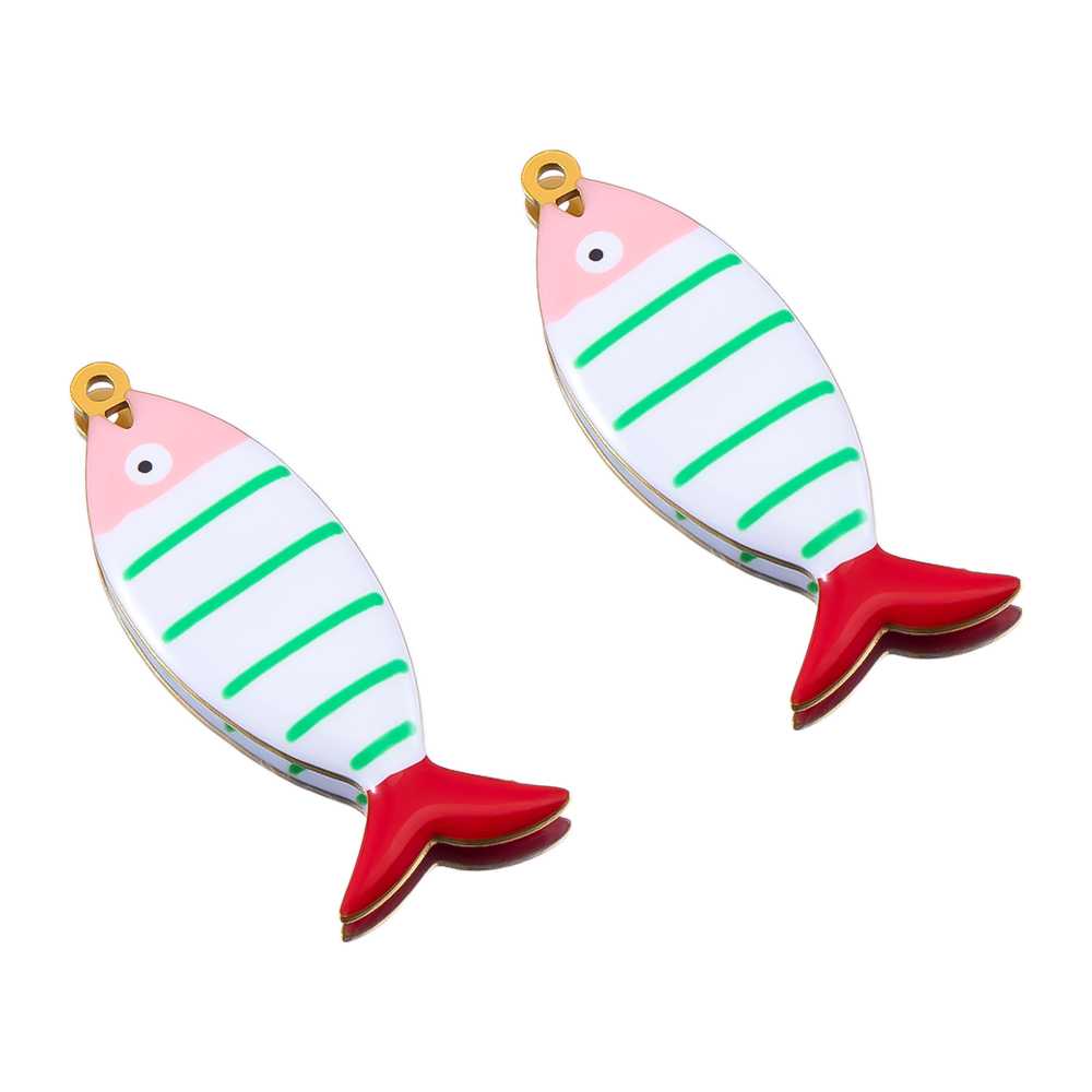 2pcs Stainless Steel Cute Enamel Stripe Fish Color Fish Tail Charms Animal Pendant Base for DIY Earring Necklace Jewelry Making