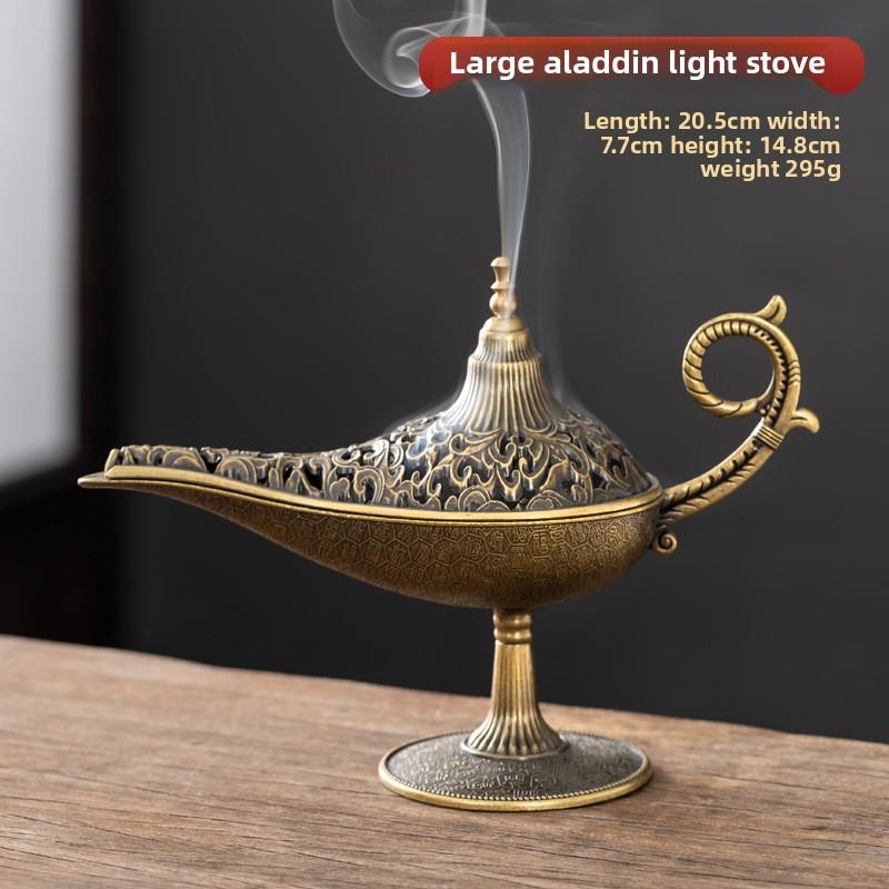 Aladdin's Magic Lamp Incense Burner Alloy Plate Incense Burner Agarwood Sandalwood Tent Incense Tea Ceremony Ornaments