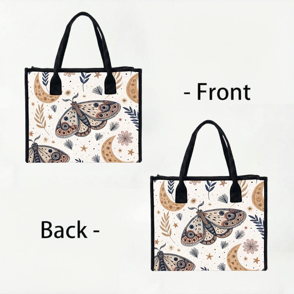 Bohemian Moth Moon Pattern Tote Bag Daily Casual Shopping Shoulder Bag