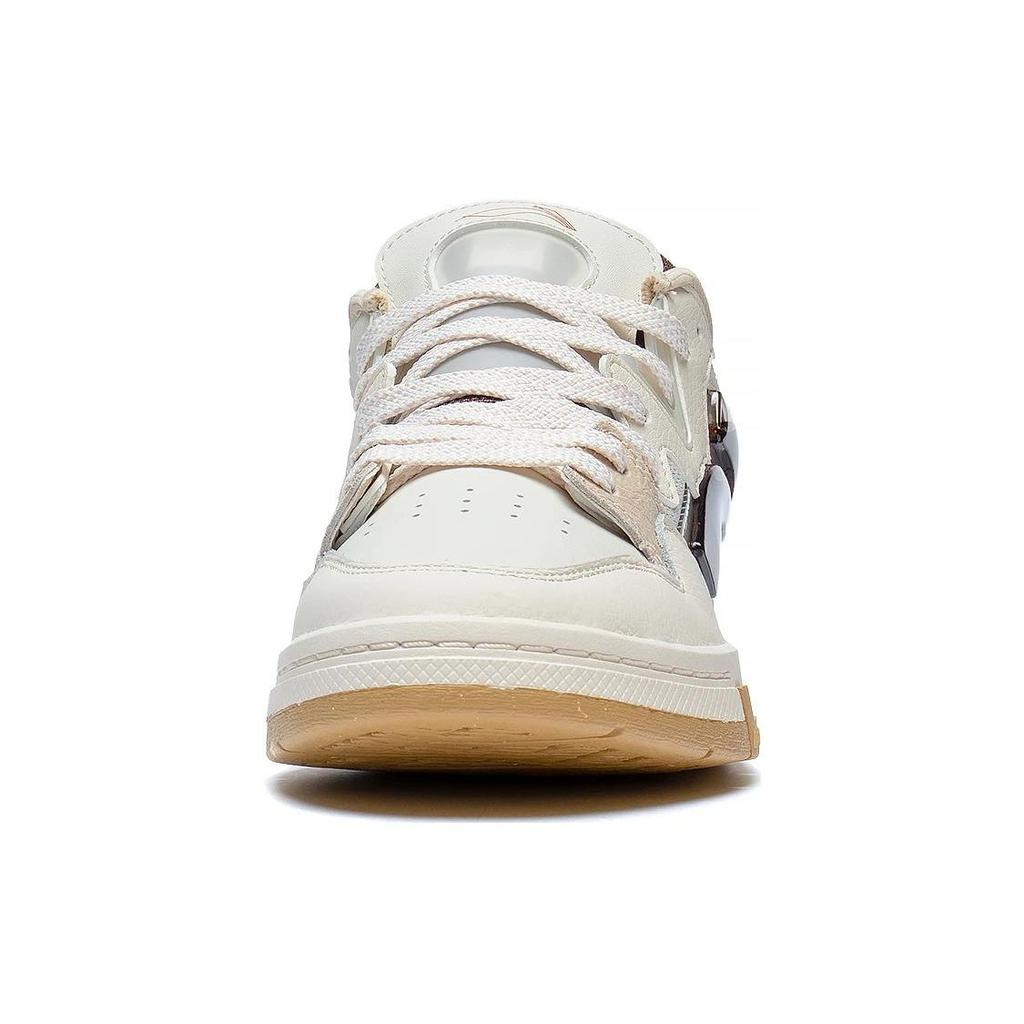 Li-Ning We Are Pro Synthetic Leather Non-Slip Wear-Resistant Low-Top Skate Shoes Women Sneakers White Gray Brown AECT010-2
