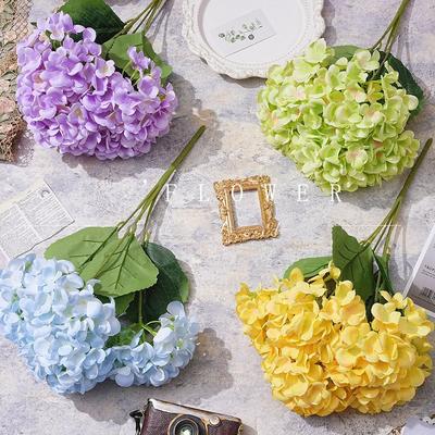 Silk Decorative Fake Flowers 5 Heads Wedding Bridal Bouquet Gifts Artificial Hydrangea  for Vases