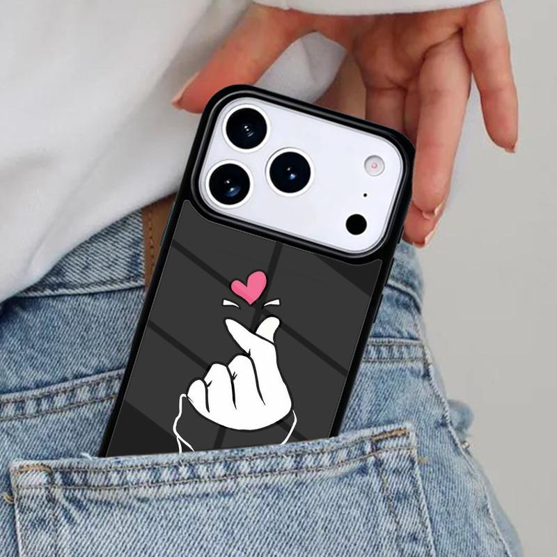 Kpop Hand Finger Heart Phone Case for iPhone 17ProMax 12 13 14 15 16e 17 Pro Max Plus Air Cover