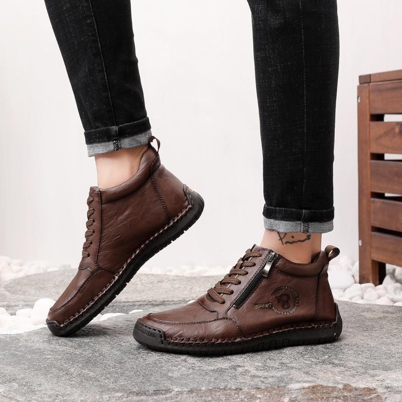 New 2026 Handmade Leather Men Boots Fashion Autumn Sneakers Breathable Design Men's Casual Shoes Outdoor Men Ankle Winter Boots
