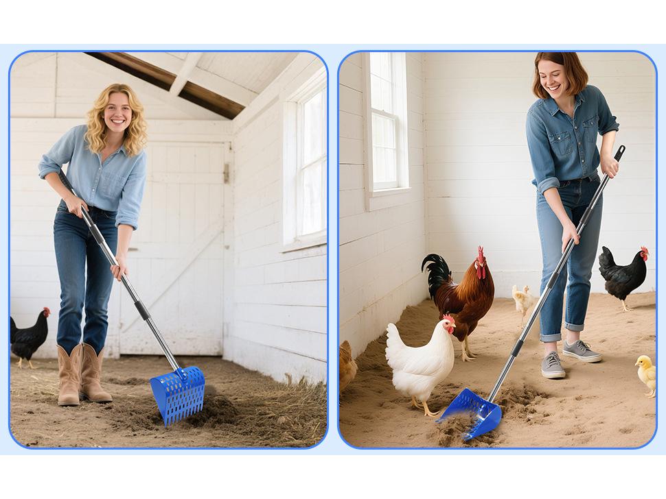 Durable 2-in-1 Chicken Manure Shovel & Rake with Sand Sieve for Chicken Coops & Small Farms