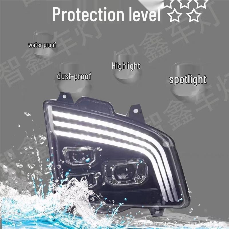 Jiefang JH6 LED Headlight Assembly: Ultra-Bright Three-Lens with Daytime Running Lights, Dual Low Beam, and Six High Beam.