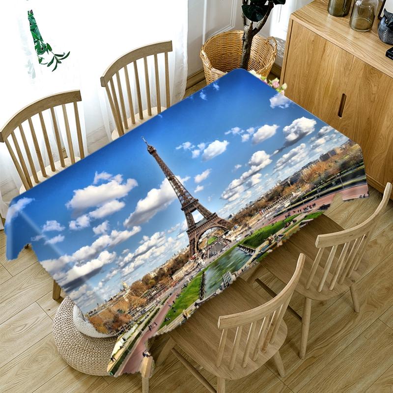 Historical Buildings Pattern Tablecloth Blue Sky Thicken Cotton Rectangular Round Table Cloth For Wedding Picnic Party