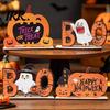 Holiday Window Display Ornament Halloween Wooden Table Sign, Cute Pumpkin Boo Ghost Vibrant Party Prop Tabletop Centerpiece for Indoor Mantel