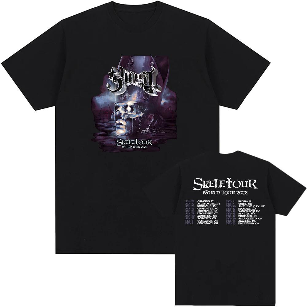 Ghost Skeletour World Tour 2026 T-Shirts Nordamerikanische Rockband Street T-Shirt Baumwolle Kurzarm Locker Männliche T-Shirts Grafik Tops